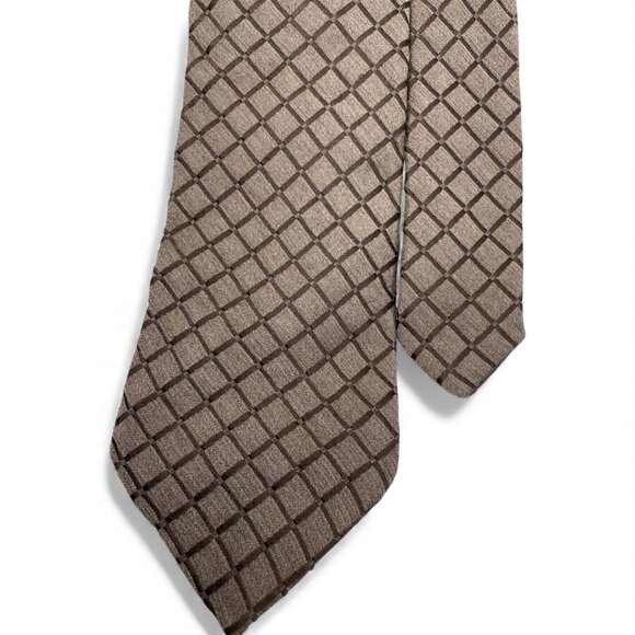SANTOSTEFANO Silk Wool Blend Italy Made Tie Brown Geometric Diamonds - Picture 3 of 7